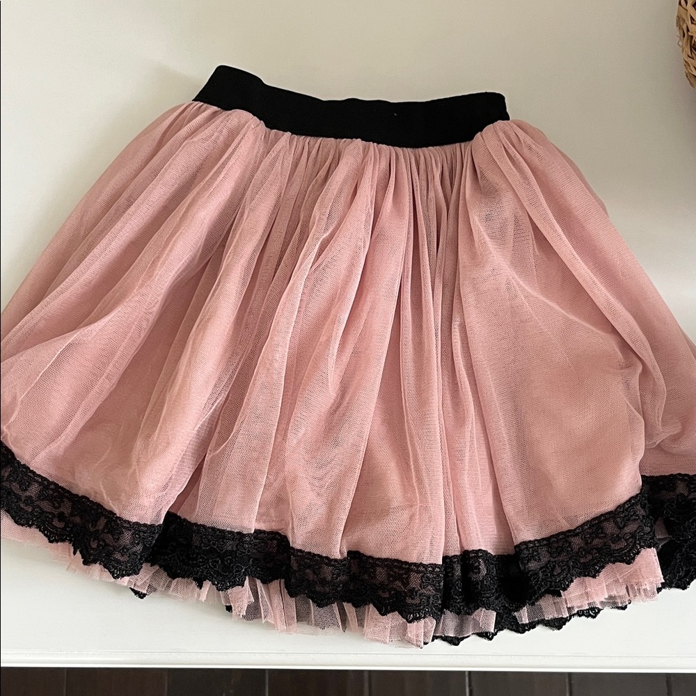 Popatu Blush Tulle Skirt with Black Lace